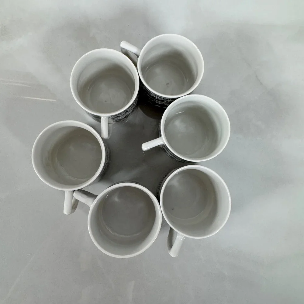 Vintage Greek Black and White Demitasse Cups and Saucers Set Greek Key Parthenon